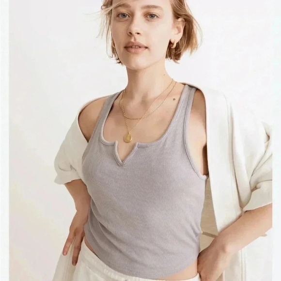 Women's Madewell MWL Rib Split Neck Crop Tank Top Lilac Purple Size XXL - Picture 1 of 6